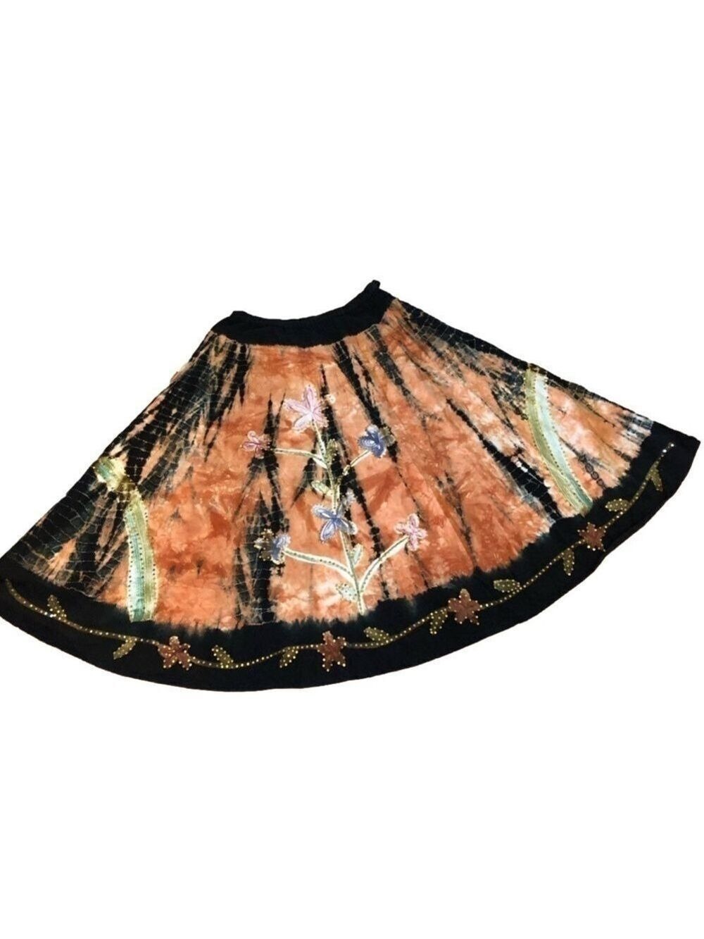 Forbidden Size S cotton full skirt, tie-dye, sequins, festival, summer, floral
